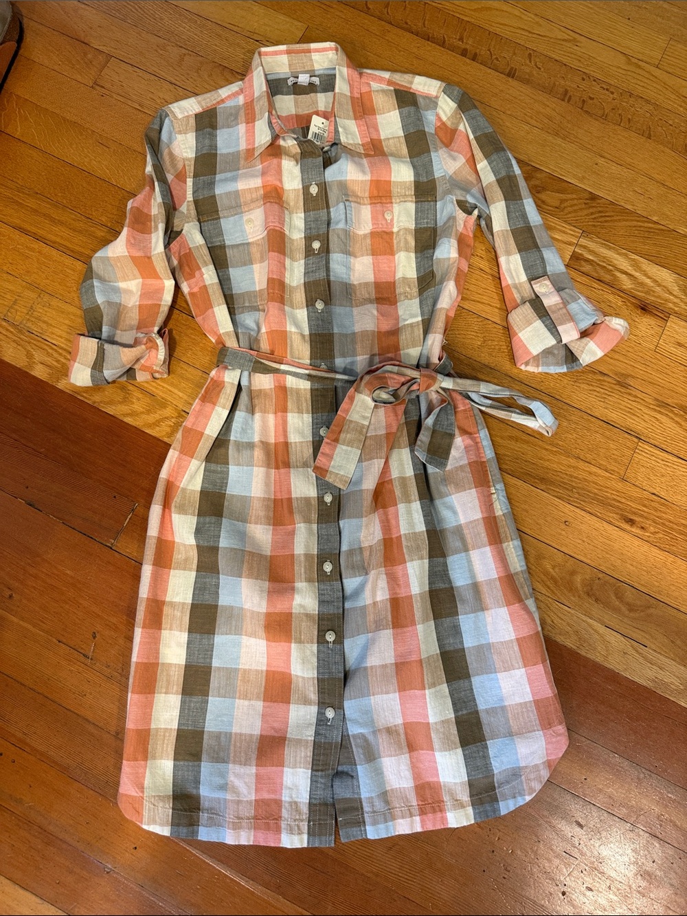 L.L. Bean Signature Button-Front Midi Dress in Plaid